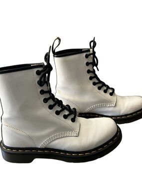 Dr. Martens 1460W White Patent Leather 8-Eye Combat Boots with Black Laces